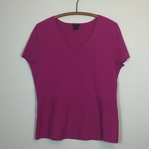 Ann Taylor Tops - ANN TAYLOR Factory Fuschia Knit Cap Sleeve Top XL